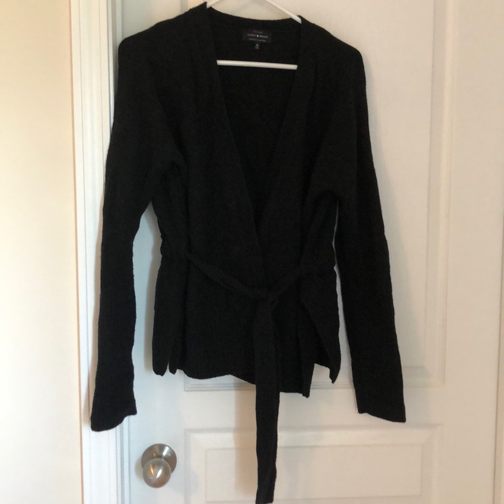 Black wrap style cardigan with tie belt - Picture 1 of 2